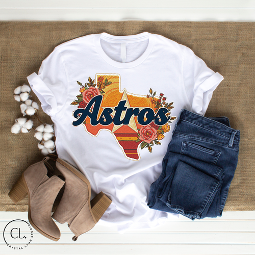 Astros Inspired Floral Texas Graphic Tee – Boutique Style Game Day Shirt