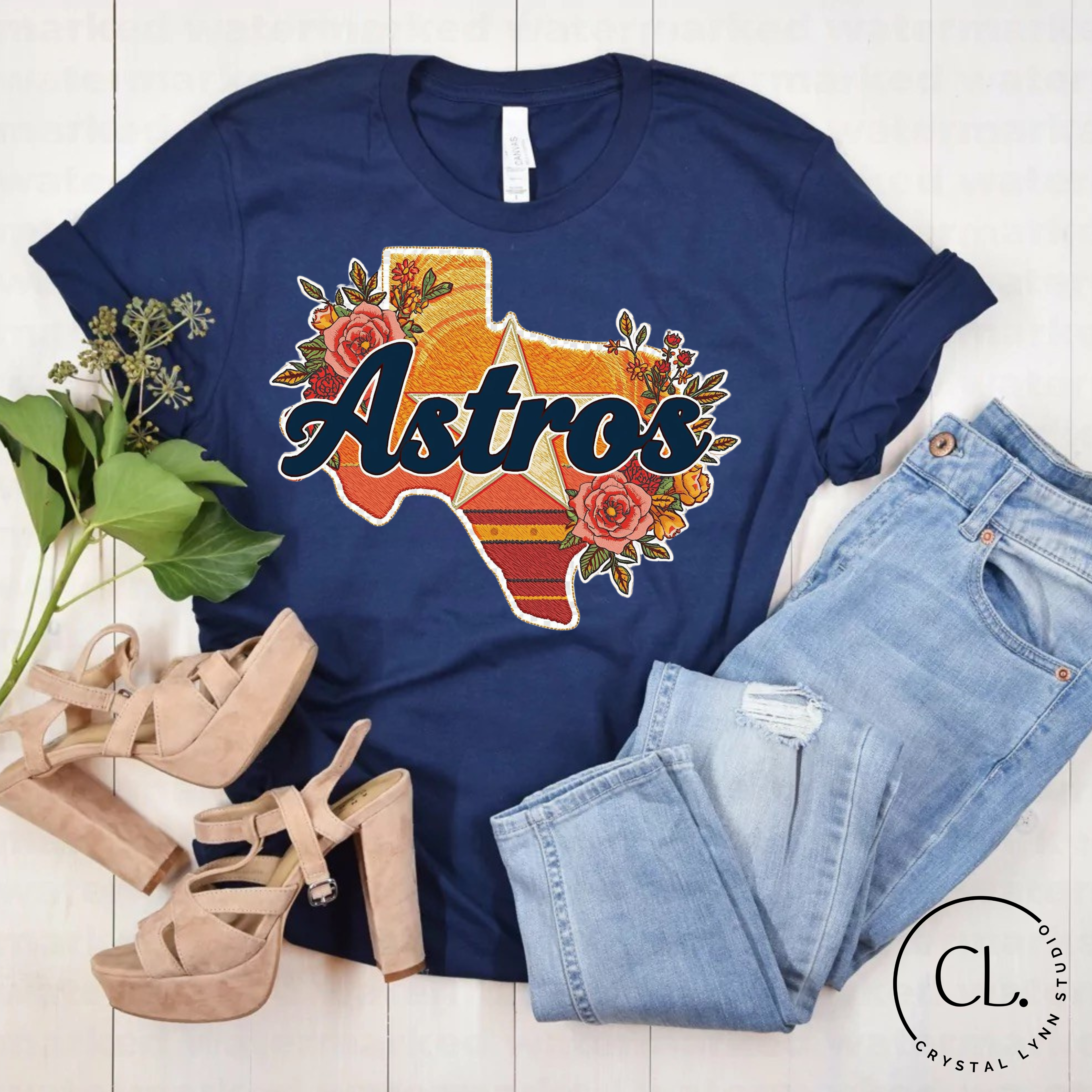 Astros Inspired Floral Texas Graphic Tee – Boutique Style Game Day Shirt