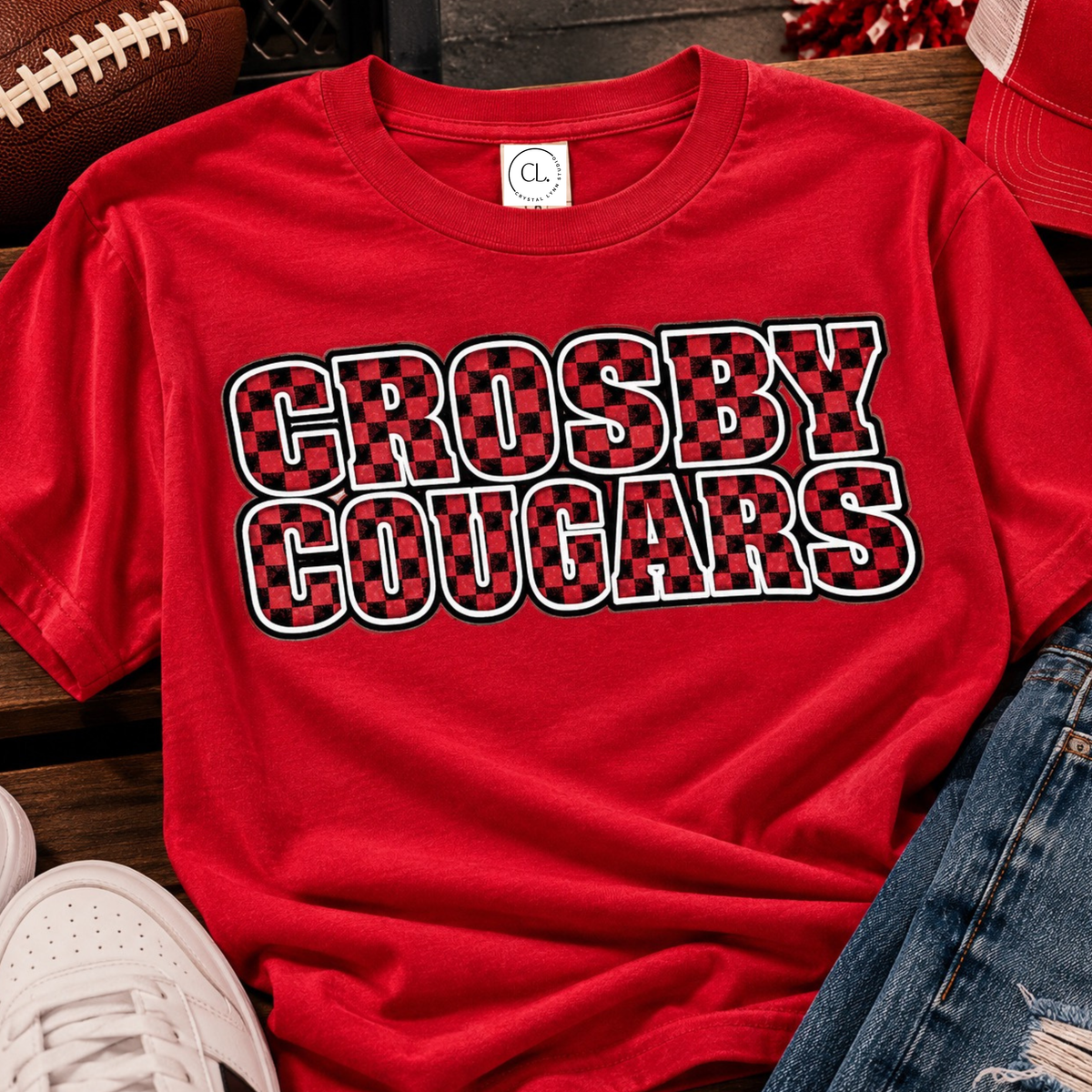 Crosby Cougars Checkered Tee