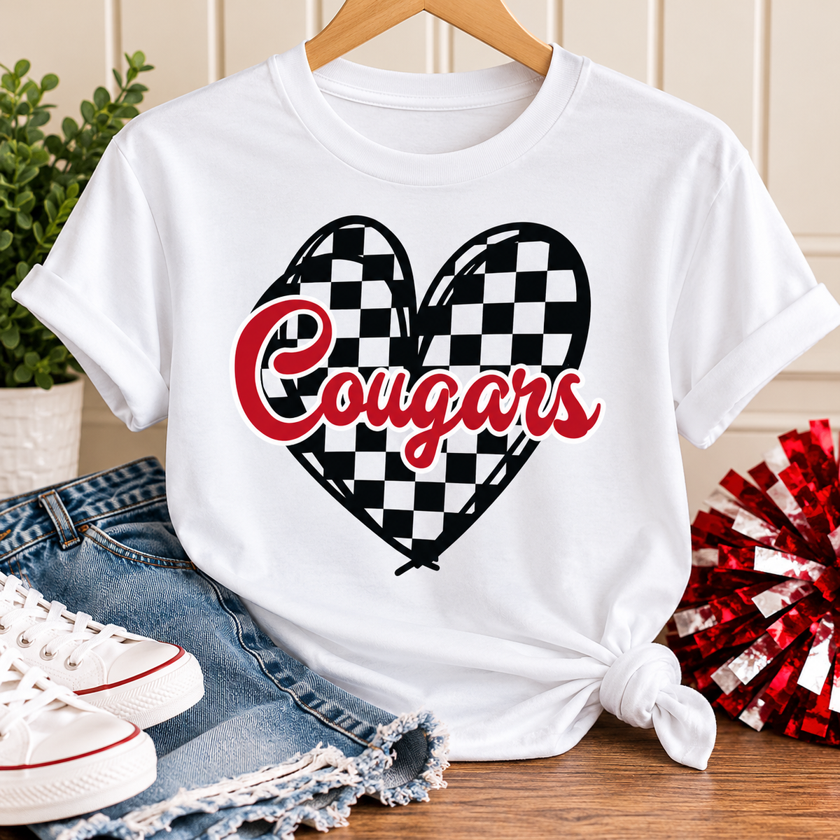 Checkered Cougars Heart Tee