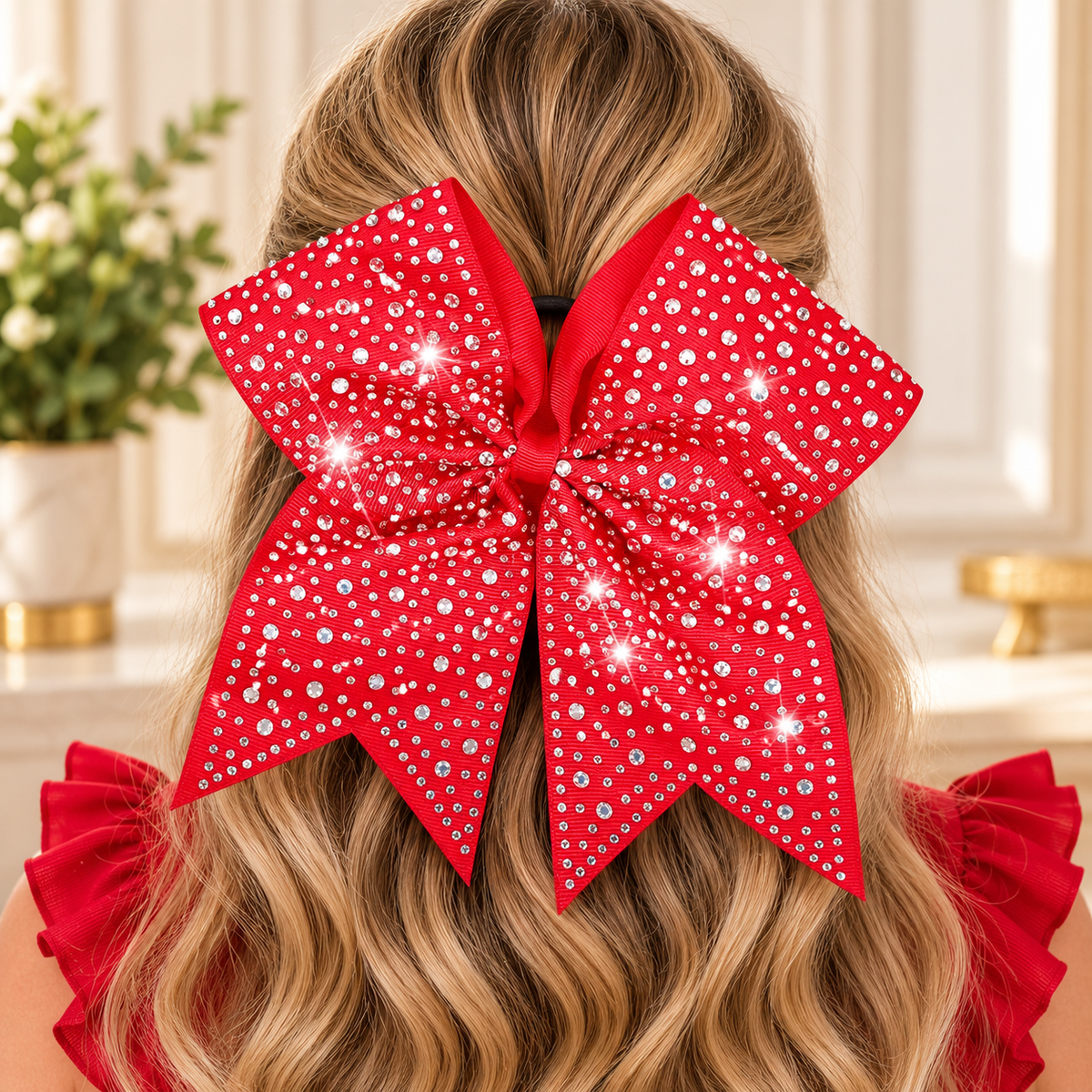 Rhinestone Cheer Bow Hair Scrunchie
