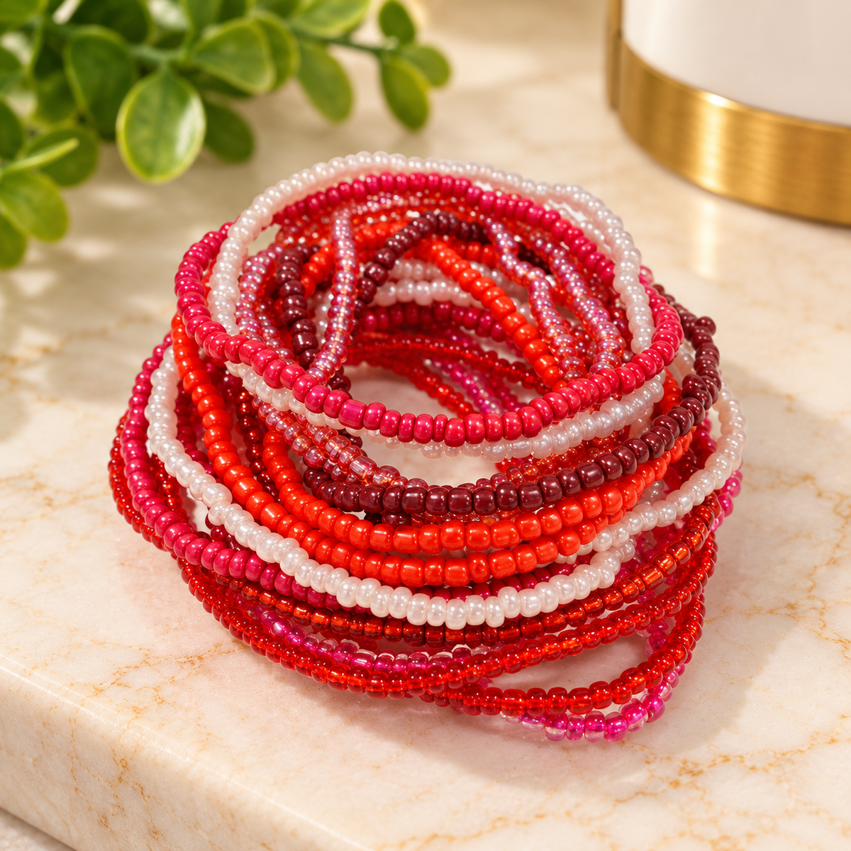 Red & Pink Seed Bead Bracelet Set | 20-Piece Stackable Bracelet