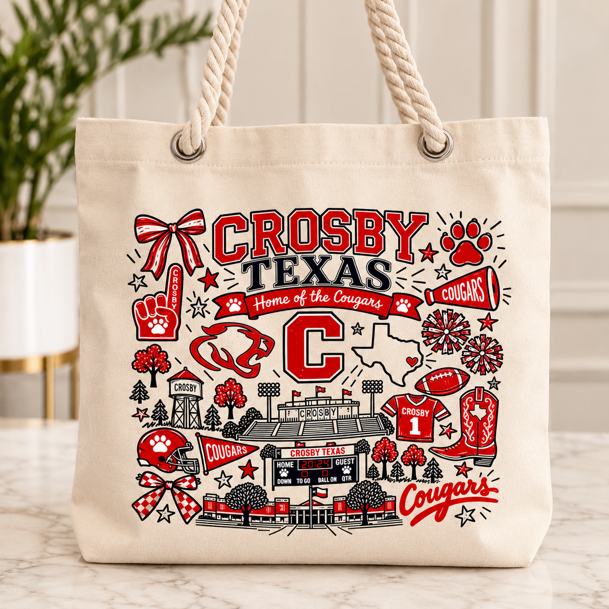 Crosby Texas Zippered Canvas Tote Bag