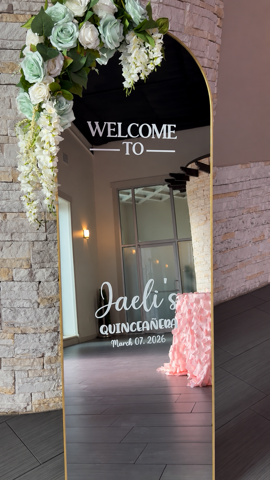 Custom Arched Mirror Welcome Sign Rental
