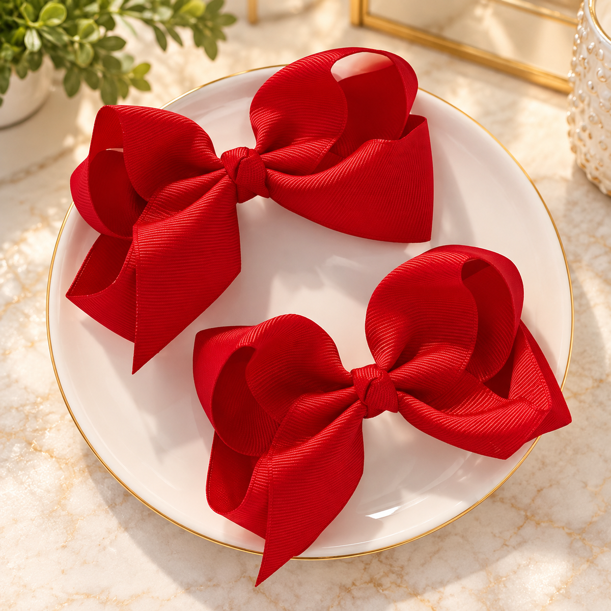 Classic Red Hair Bows | 4-Inch Set of 2
