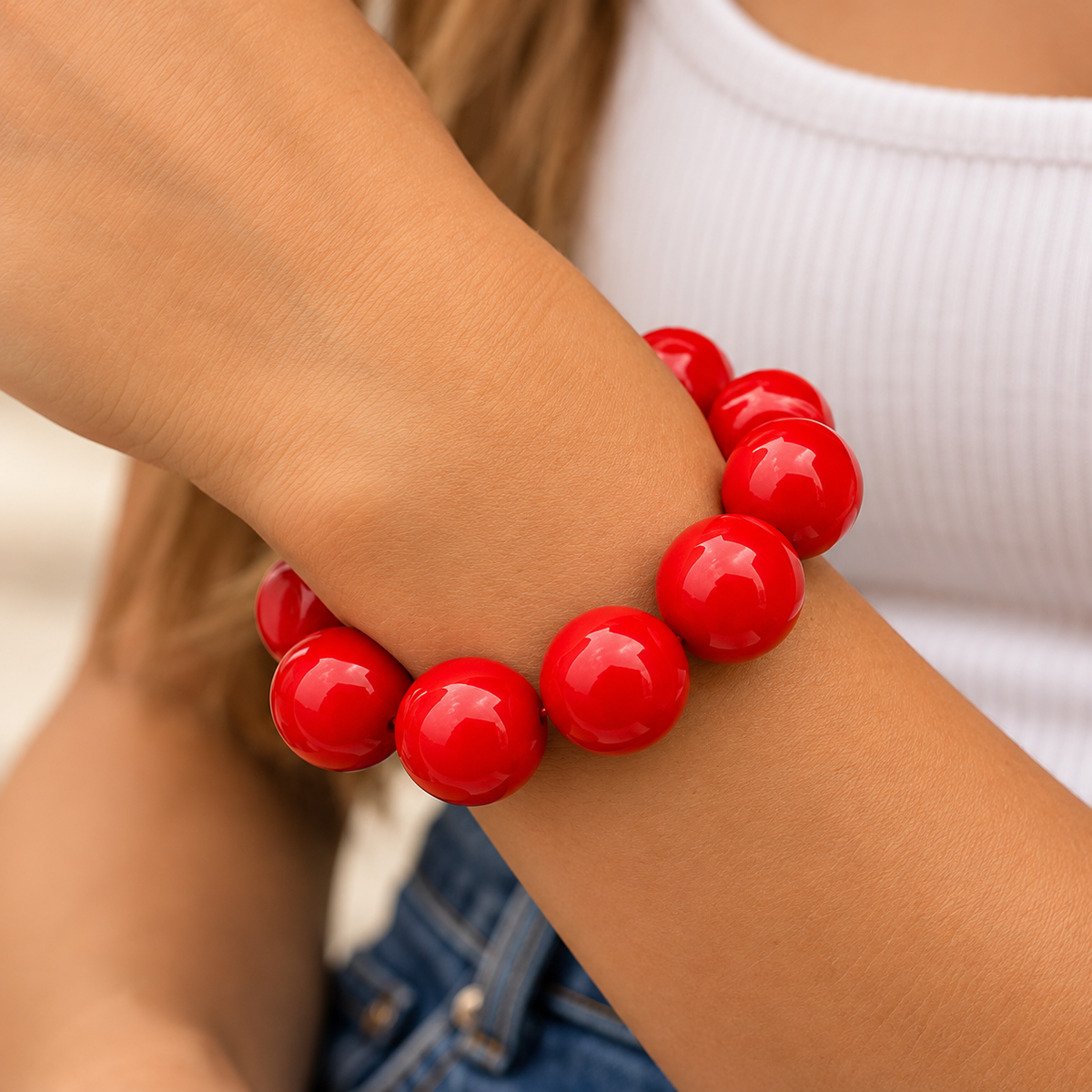 Chunky Red Beaded Bracelet