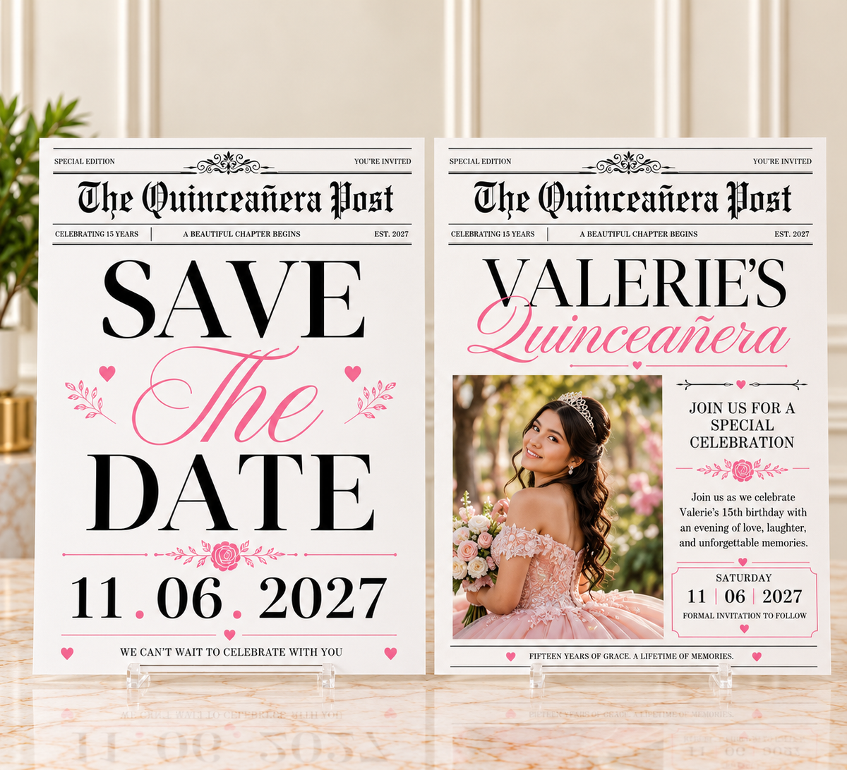Personalized Quinceañera Newspaper Poster | 20" × 18"