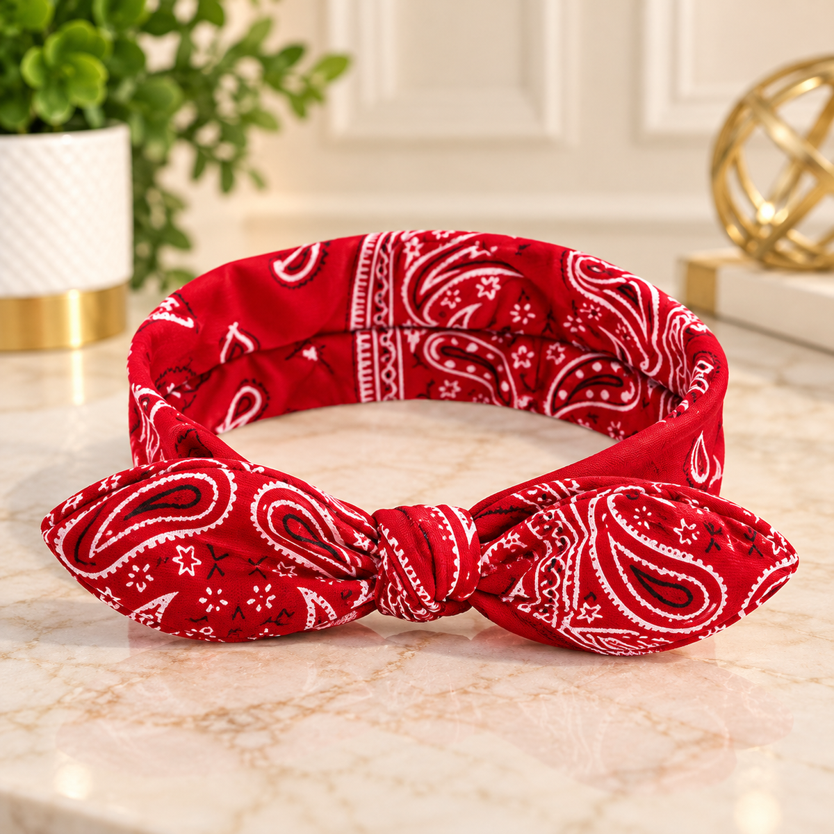 Red Paisley Bow Bandana Headband
