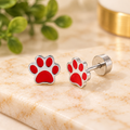 Red Paw Print Stud Earrings