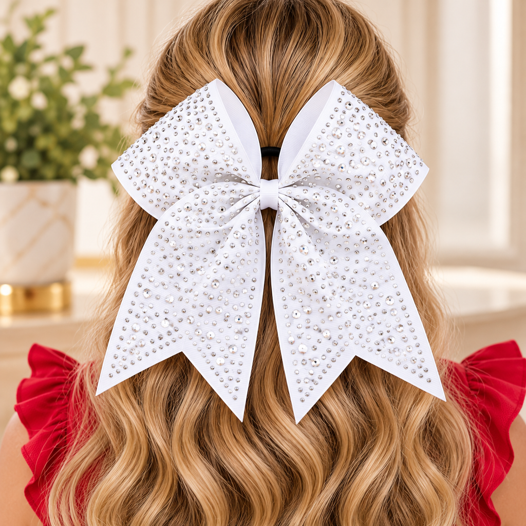 Rhinestone Cheer Bow Hair Scrunchie